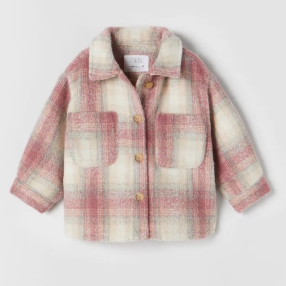 Zara Oversized Plaid Shacket, Size 2-3 years (EURO 98 cm) with Quilted Lining